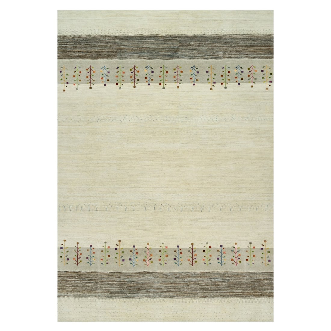 9'8"x14' Heron White Gabbeh Tree Soft Wool Hand Knotted Oriental Rug: 9'8"x14' Heron White Gabbeh Tree Soft Wool Hand Knotted Oriental Rug 9'8"x14' Heron White Gabbeh Tree Soft Wool Hand Knotted Oriental Rug - A stunning example of traditional Kazak rug craftsmanship,