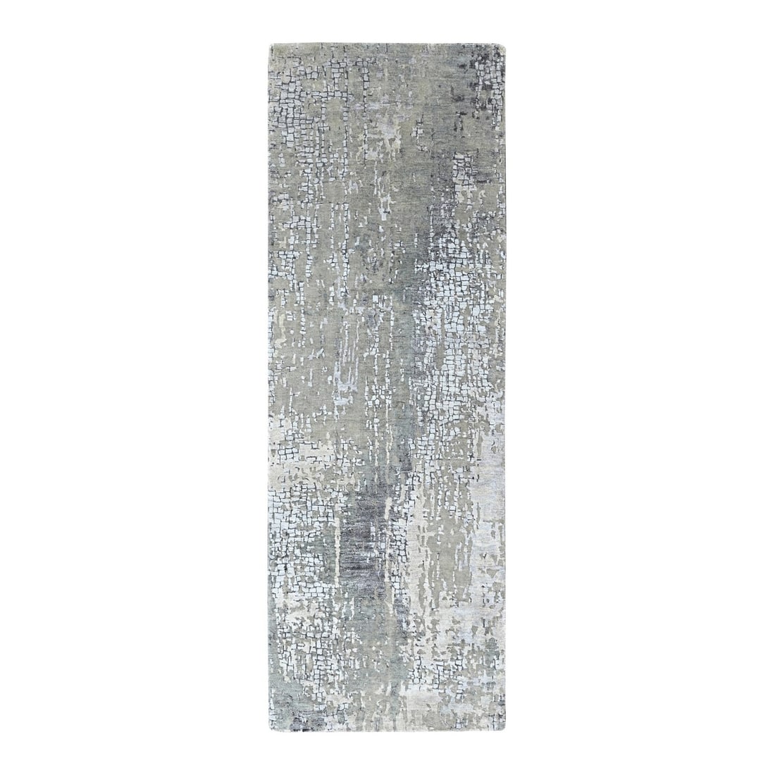 2'8"x8'1" Gray Abstract with Mosaic Design Hand Knotted Wool & Silk Runner (1 of 8)