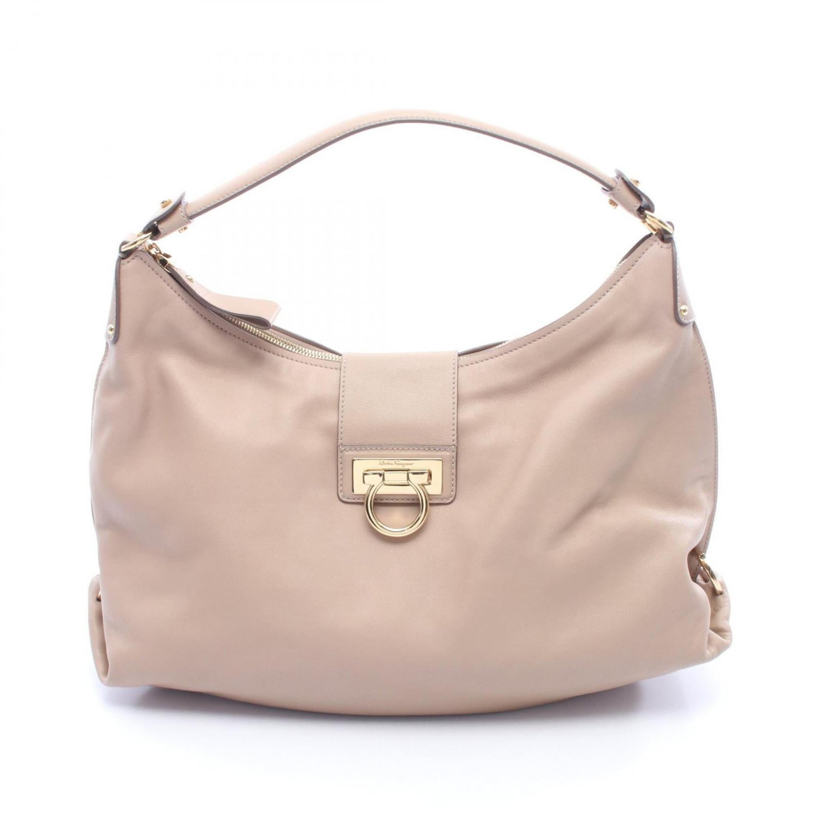 Ferragamo Salvatore Handbag Leather Shoulder Bag: Ferragamo Salvatore Handbag Leather Shoulder Bag The Salvatore Ferragamo leather shoulder bag boasts a timeless beige color and classic design, with clean lines and elegant proportions. Measuring