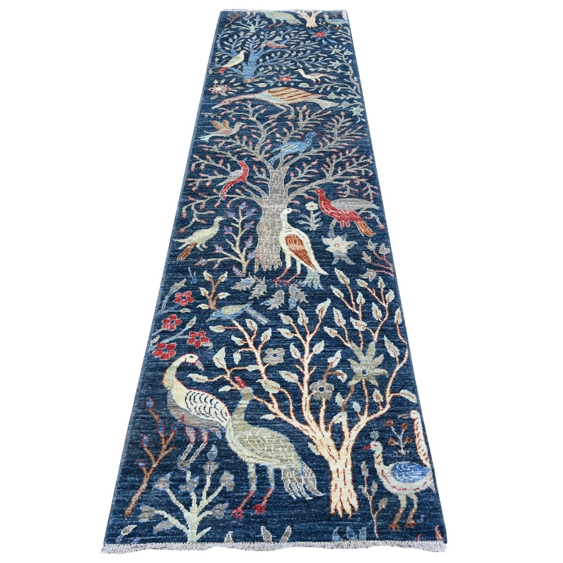 2'7"x10' Blue, Afghan Peshawar Hand Knotted Natural Wool Runner Rug: 2'7"x10' Blue, Afghan Peshawar Hand Knotted Natural Wool Runner Rug The Afghan Peshawar Hand Knotted Natural Wool Runner Rug boasts a stunning blue hue and intricate field design, characteristic of