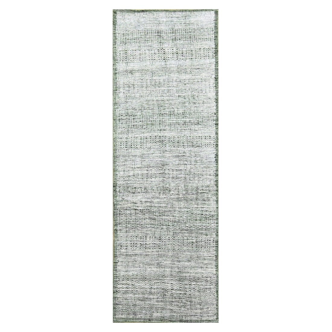 2'6"x8' White & Green Hand Knotted Wool Oxidized Grass Design Runner Rug: 2'6"x8' White & Green Hand Knotted Wool Oxidized Grass Design Runner Rug This stunning hand-knotted wool runner rug boasts an oxidized grass design in striking green and white hues, adding a touch of