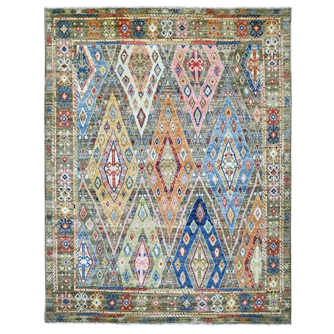 7'9"x10' Gray Anatolian Village Inspired Geometric Hand Knotted Wool Rug: 7'9"x10' Gray Anatolian Village Inspired Geometric Hand Knotted Wool Rug 7'9"x10' Gray Anatolian Village Inspired Geometric Hand Knotted Wool Rug - A stunning, hand-knotted wool rug with a
