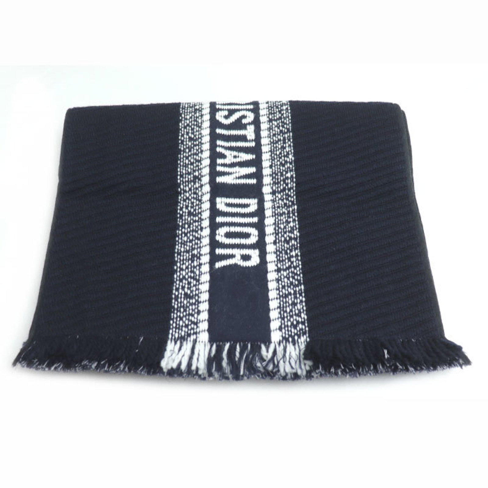 Silk Shawl by Christian Dior: Silk Shawl by Christian Dior This stunning silk shawl by Christian Dior boasts a rich navy color and elegant design, crafted from a luxurious blend of wool and silk. Measuring 42cm x 2m in size, it