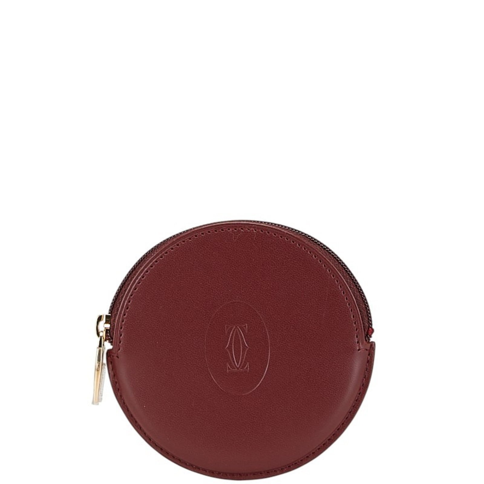 Coin Case Leather Purse Cartier: Coin Case Leather Purse Cartier Cartier's Wine Red Leather Coin Case Purse features a classic design with a rich, wine red hue. Made from high-quality leather, the purse measures 9cm x 9cm x 1cm and
