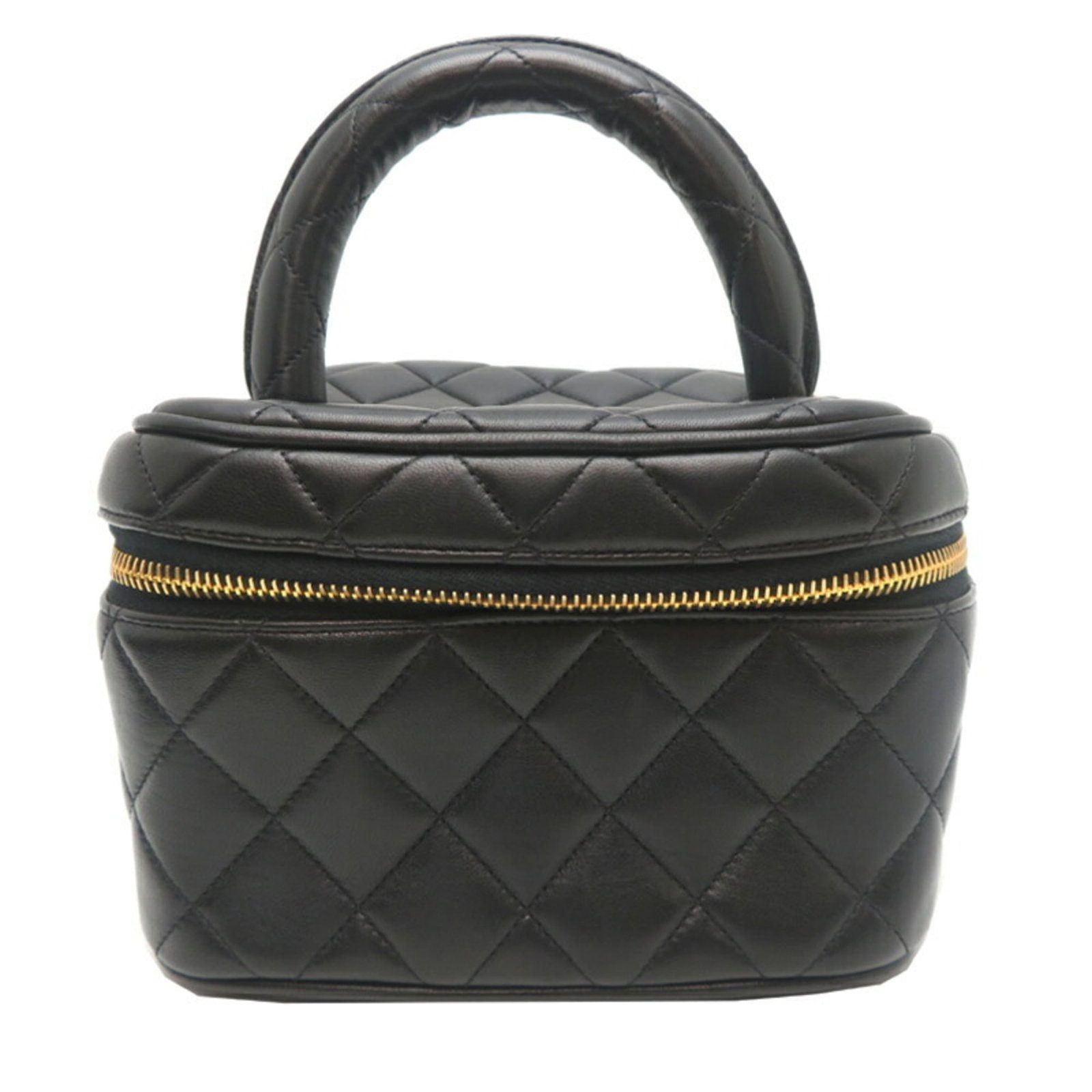 Chanel Handbag Leather: Chanel Handbag Leather Black lambskin Chanel handbag with a classic design, featuring a timeless look and a durable leather construction. The bag has some visible signs of usage, including scratches a