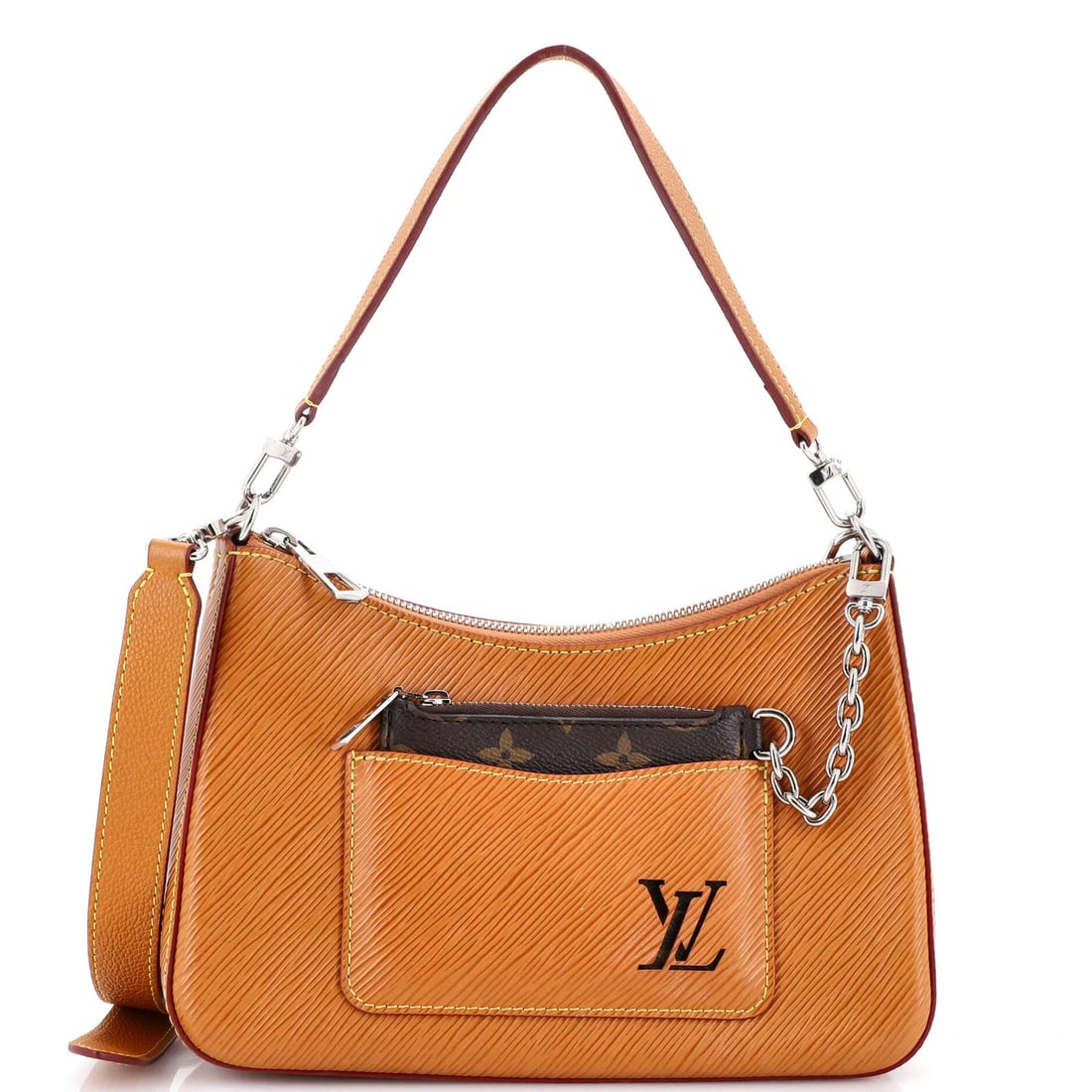 Handbag Epi Leather Louis Vuitton Marelle: Handbag Epi Leather Louis Vuitton Marelle Brown Marelle Handbag Epi Leather Louis Vuitton features a classic hobos style with an extra strap and pochette, adding versatility to its design. The