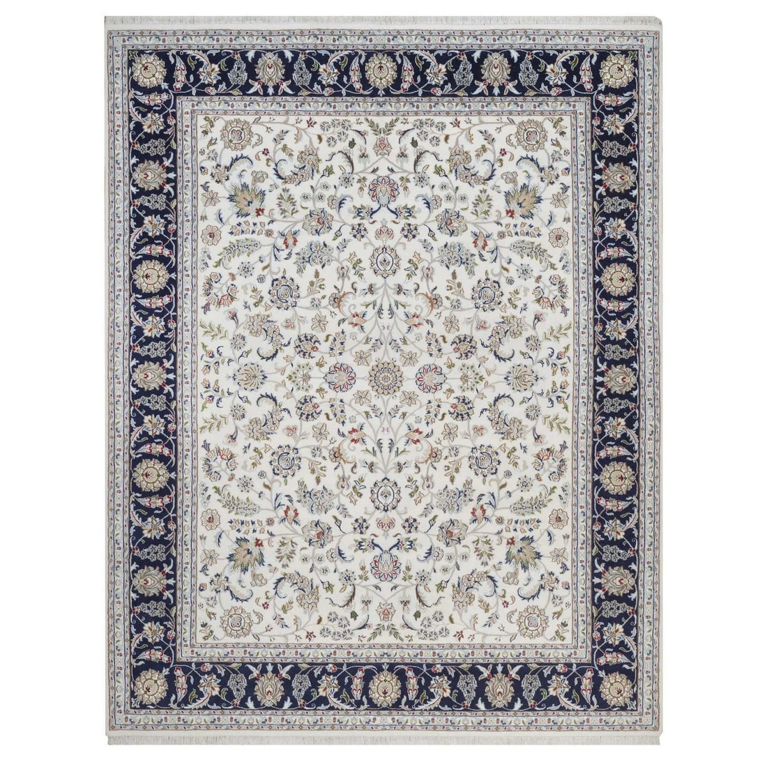 8'3"x10'6" Ivory Nain with Flower Design Hand Knotted Wool and Silk Rug (1 of 11)