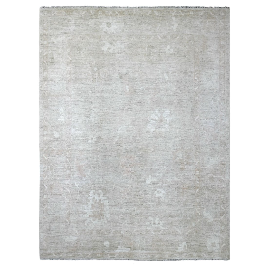 Brown Hand Knotted Angora Oushak with Leaf Design Wool Oriental Rug (1 of 11)