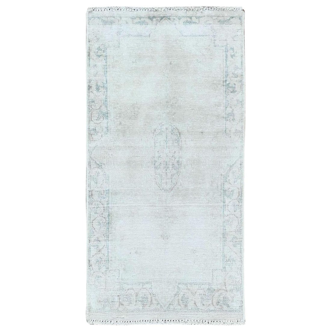 1'9"x3'6" Ivory Worn Wool Hand Knotted Old Farsian Karman Rug (1 of 7)