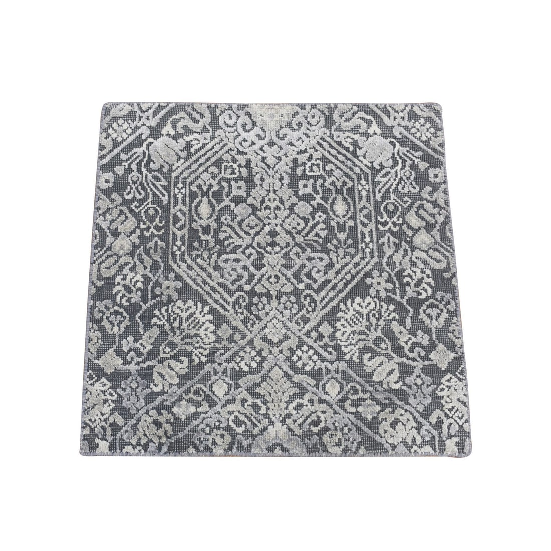 2'1"x2'1" Gray Silk-Textured Wool Tone on Tone Hand Knotted Sample Rug (1 of 6)