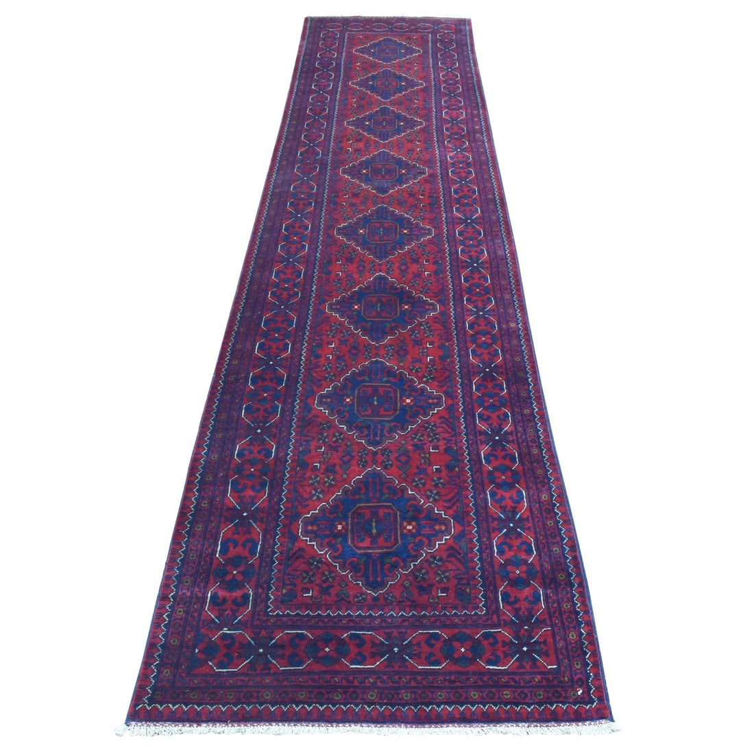 2'8"x12'10" Red Afghan Khamyab Soft Wool Hand Knotted Runner Rug (1 of 6)