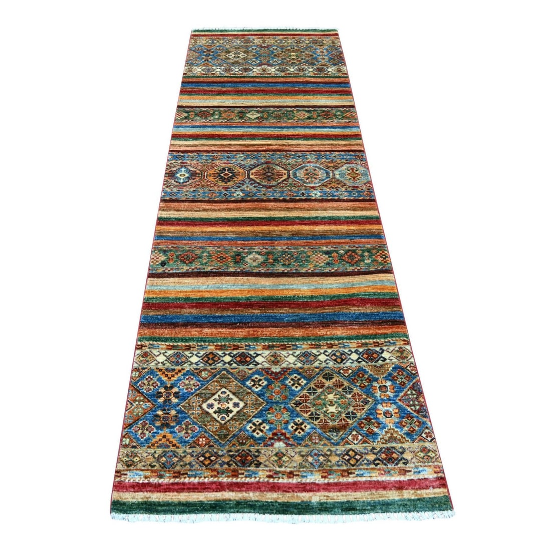 2'9"x8'9" Colorful Afghan Super Kazak Hand Knotted Wool Runner Rug (1 of 6)