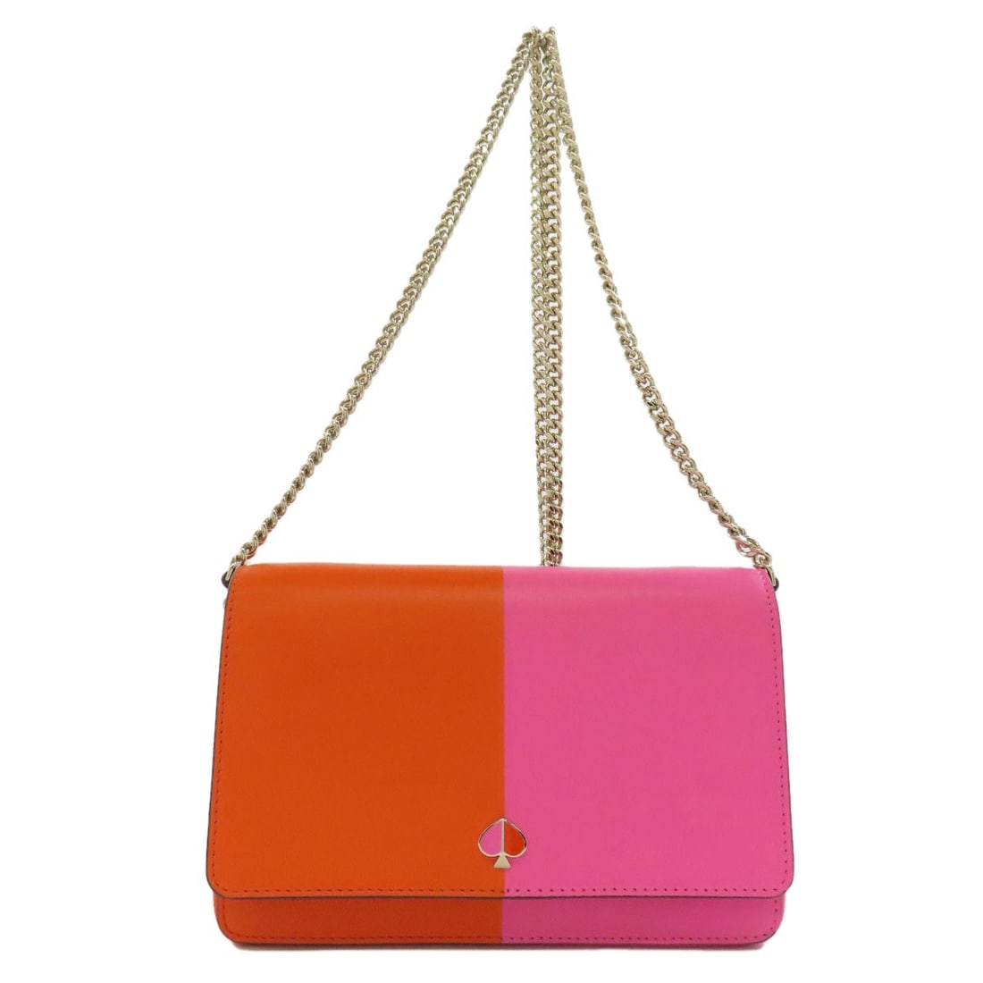Chain Wallet Bicolor Leather With Kate Spade Long Coin Pocket: Chain Wallet Bicolor Leather With Kate Spade Long Coin Pocket Pink bicolor leather chain wallet with Kate Spade long coin pocket. This stylish wallet features a unique blend of colors and a