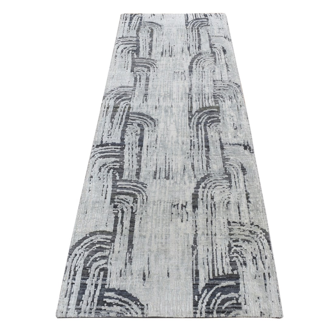 2'7"x8' Gray The Cane Design Pure Silk with Wool Hand Knotted Runner Rug (1 of 7)