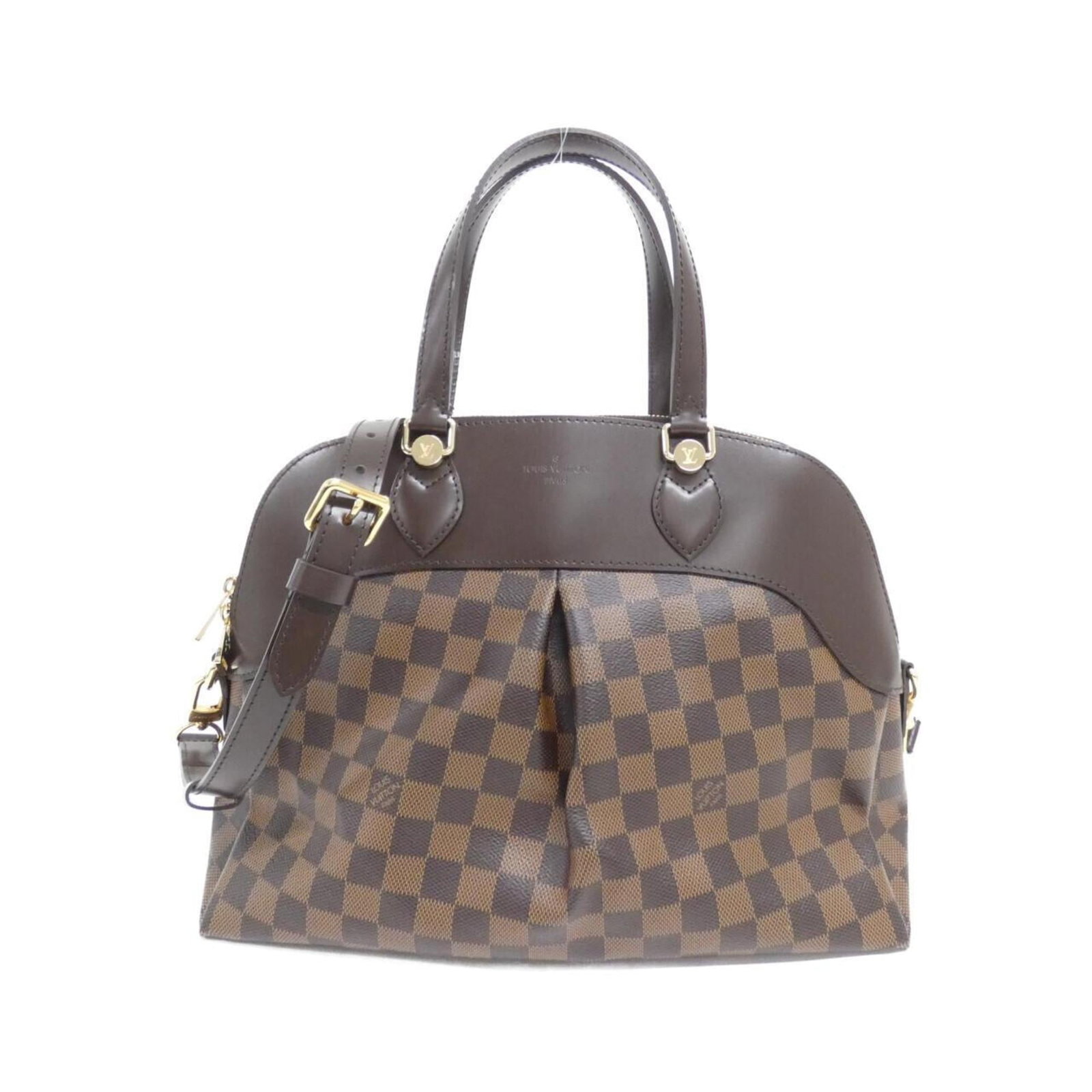 Canvas coated handbag Louis Vuitton: Canvas coated handbag Louis Vuitton This Louis Vuitton handbag boasts a classic Ebene coated canvas design, complemented by gold hardware for a touch of timeless elegance. Measuring 25cm x 35cm x 15cm