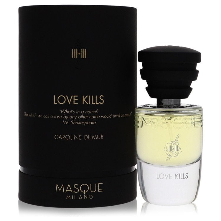 Love Kills Perfume By Masque Milano Eau De Parfum Spray: Love Kills Perfume By Masque Milano Eau De Parfum Spray Masque Milano's Love Kills Eau De Parfum Spray is a sophisticated fragrance for women, available in a 1.18 oz size with 400 grams of product.