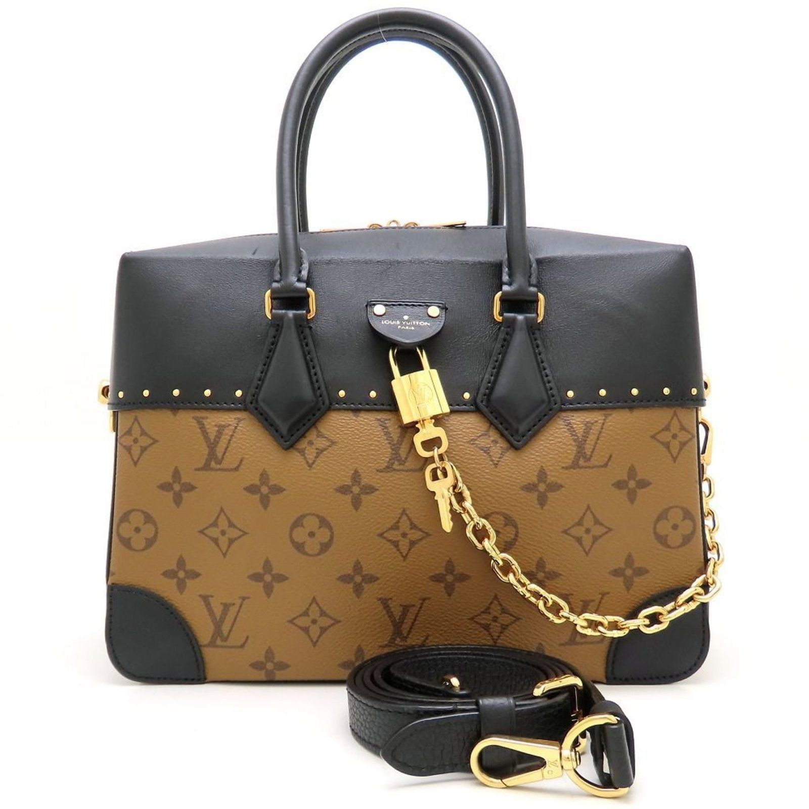 Canvas Leather Louis Vuitton Handbag: Canvas Leather Louis Vuitton Handbag Canvas Leather Louis Vuitton Handbag, 19cm x 26.5cm x 11cm, in black and brown canvas leather with visible scratches and dirt, offering a unique, used condition th