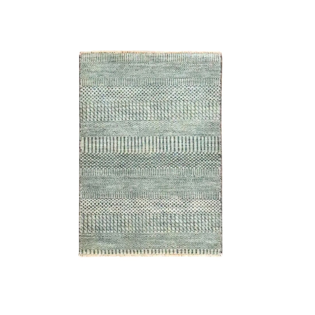 2'x3' Cloud Gray Modern Grass Design Hand Knotted Wool with Silk Mat Rug (1 of 5)