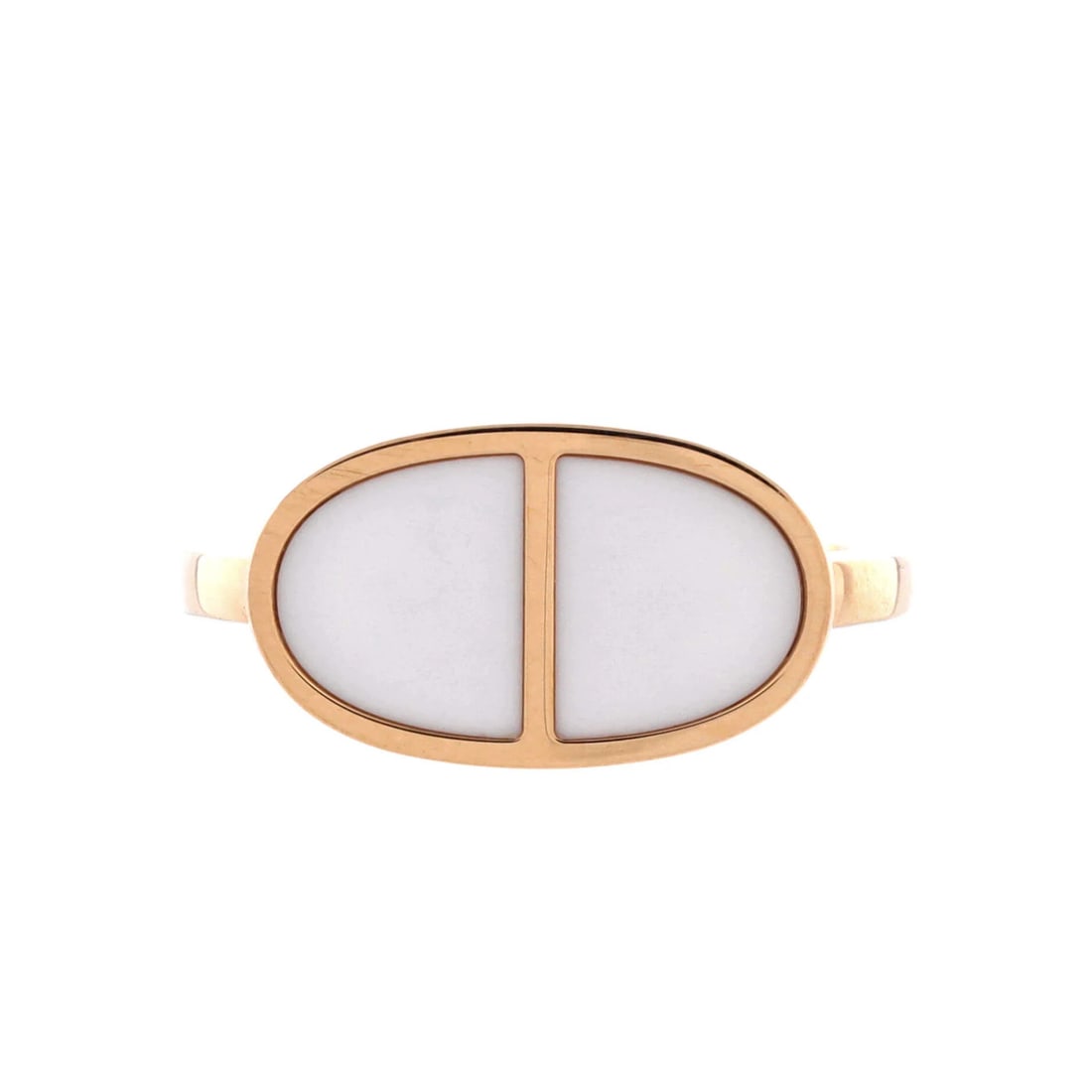 Rose Gold with Ceramic Small 18K Verso Chaine d'Ancre Hermes: Rose Gold with Ceramic Small 18K Verso Chaine d'Ancre Hermes 18K Rose Gold with Ceramic Small Chaine d'Ancre Verso Ring from Hermes boasts a striking rose gold exterior and features ceramic material, 