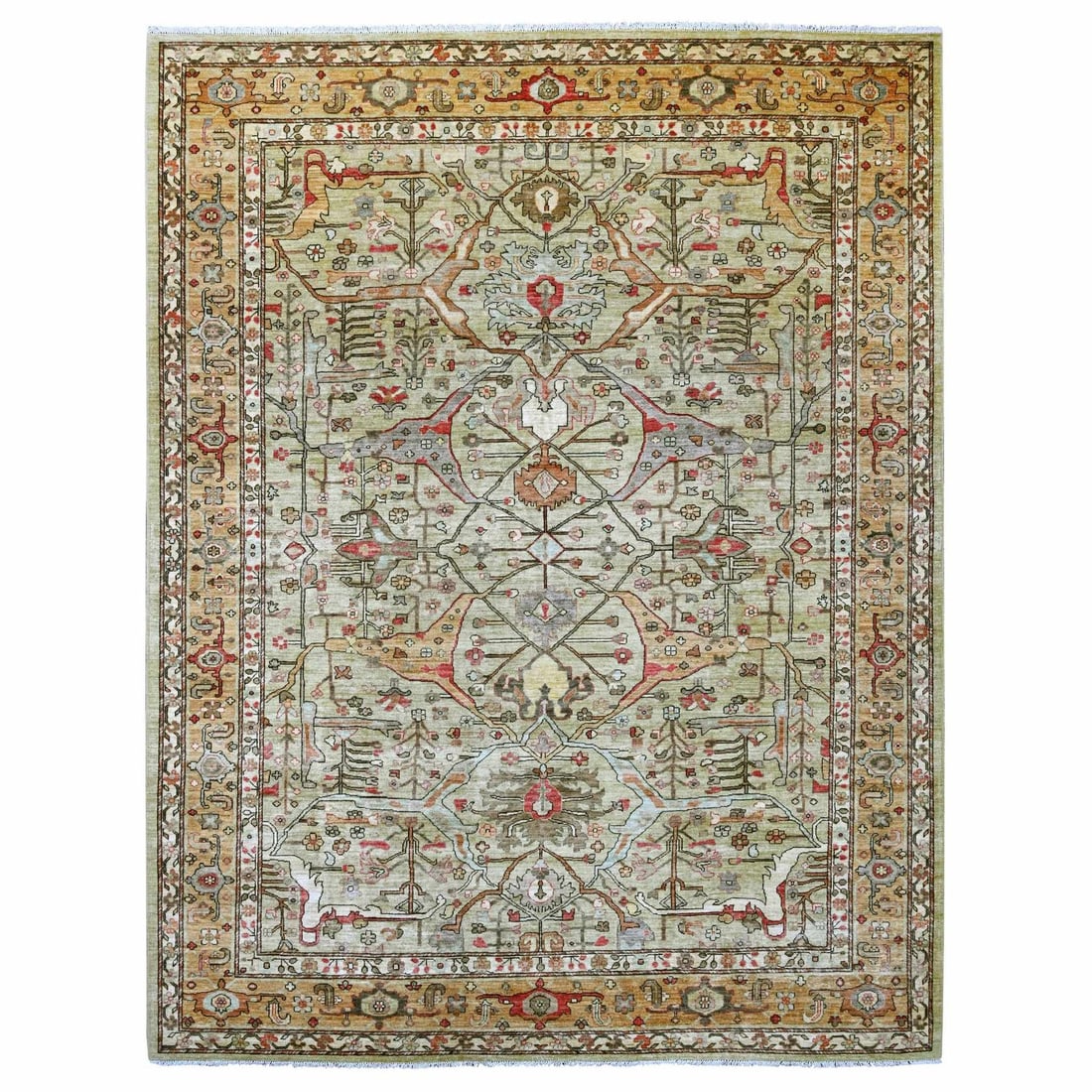 9'2"x11'8" Laurel Green Peshawar Bijar Garus Design Hand Knotted Wool Rug (1 of 11)