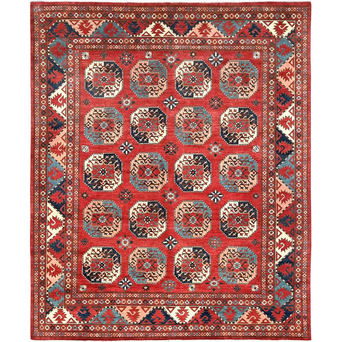 8'2"x9'10" Red Hand Knotted Afghan Special Kazak Pure Wool Oriental Rug (1 of 12)
