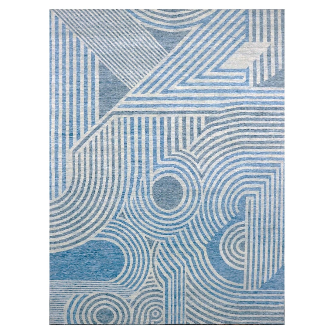 9'x12' Blue Hand Knotted Geometric Art Deco Collection Pure Wool Rug (1 of 11)