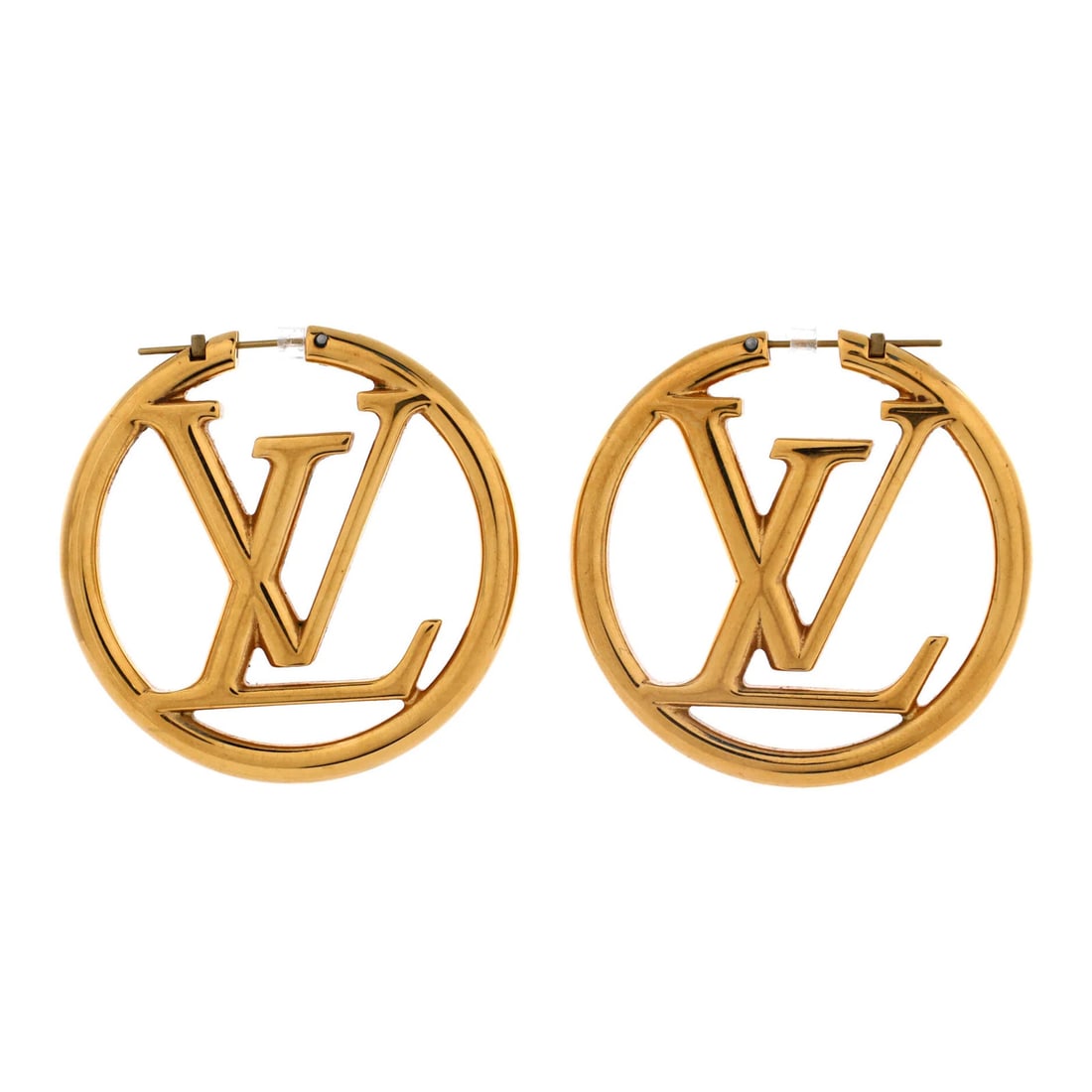 Metal Louise Hoop Louis Vuitton Earrings: Metal Louise Hoop Louis Vuitton Earrings Gold Louis Vuitton Louise Hoop Earrings with a classic design, featuring a subtle gold metal exterior and a sizeable hoop shape. The earrings showcase minor sc