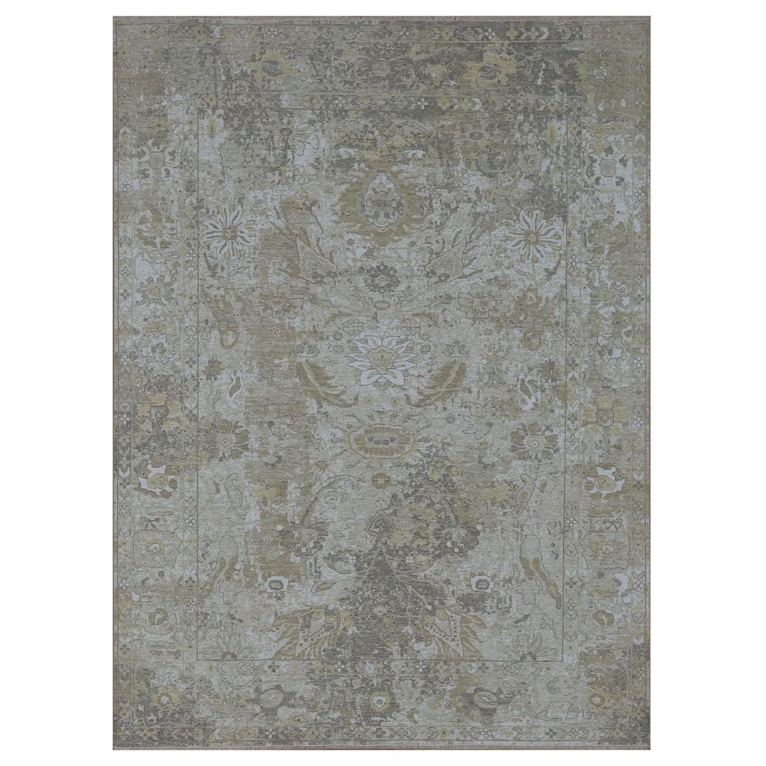 9'2"x12'5" Gray Hand Knotted Broken and Erased Sultanabad Design Wool Rug: 9'2"x12'5" Gray Hand Knotted Broken and Erased Sultanabad Design Wool Rug 9'2"x12'5" Gray Hand Knotted Broken and Erased Sultanabad Design Wool Rug - A stunning example of traditional Ottoman craftsma