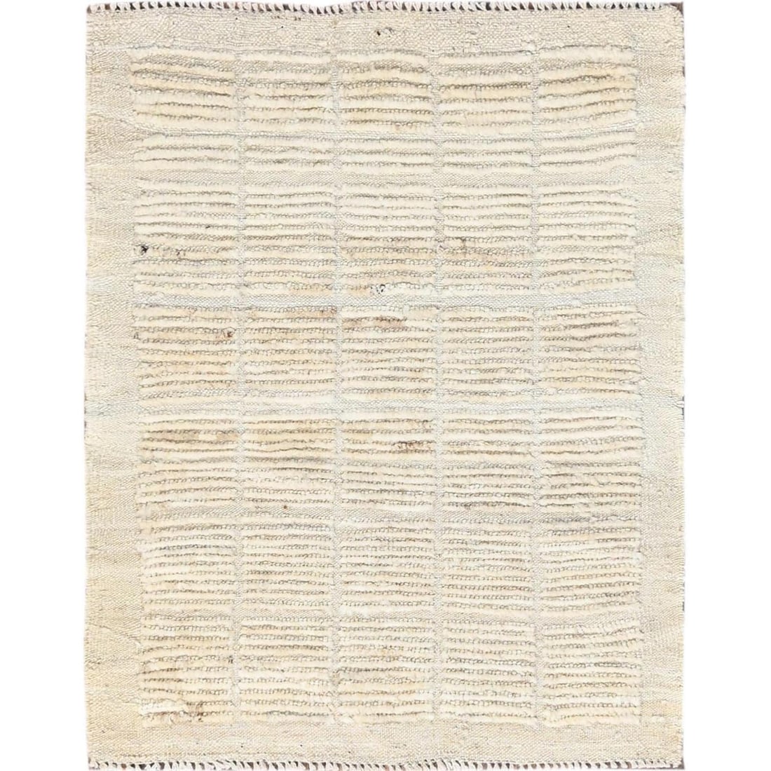 2'3"x2'9" Ivory Mat Rug Moroccan Weave Grid Design Wool Hand Knotted Sample: 2'3"x2'9" Ivory Mat Rug Moroccan Weave Grid Design Wool Hand Knotted Sample This stunning Moroccan-style rug features a unique grid design woven from wool, creating a visually striking pattern. Hand-k