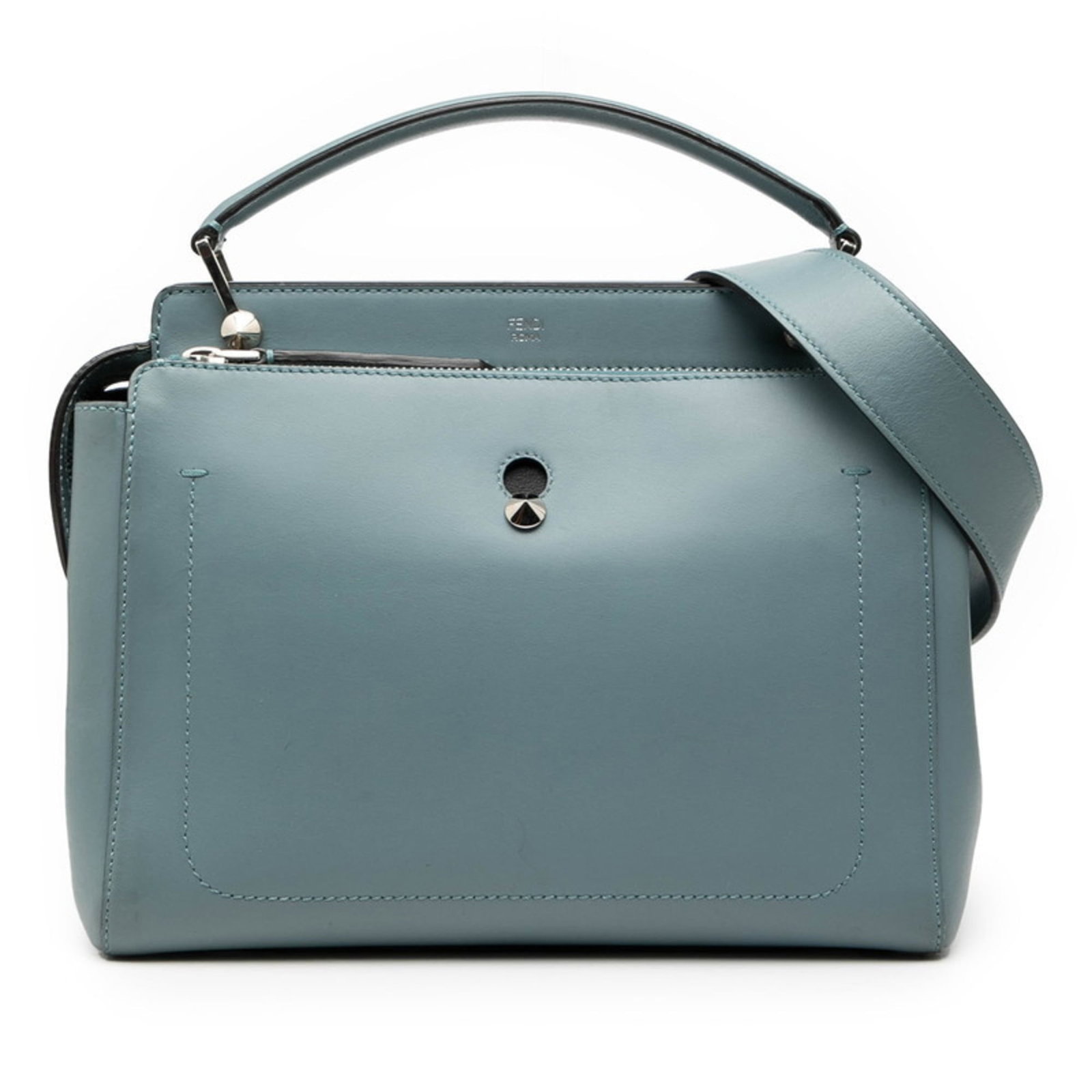 Shoulder bag leather pouch handbag Fendi: Shoulder bag leather pouch handbag Fendi This Fendi shoulder bag leather pouch features a striking blue color and measures 21cm x 24.5cm x 12cm, making it a compact yet stylish accessory. With its cla