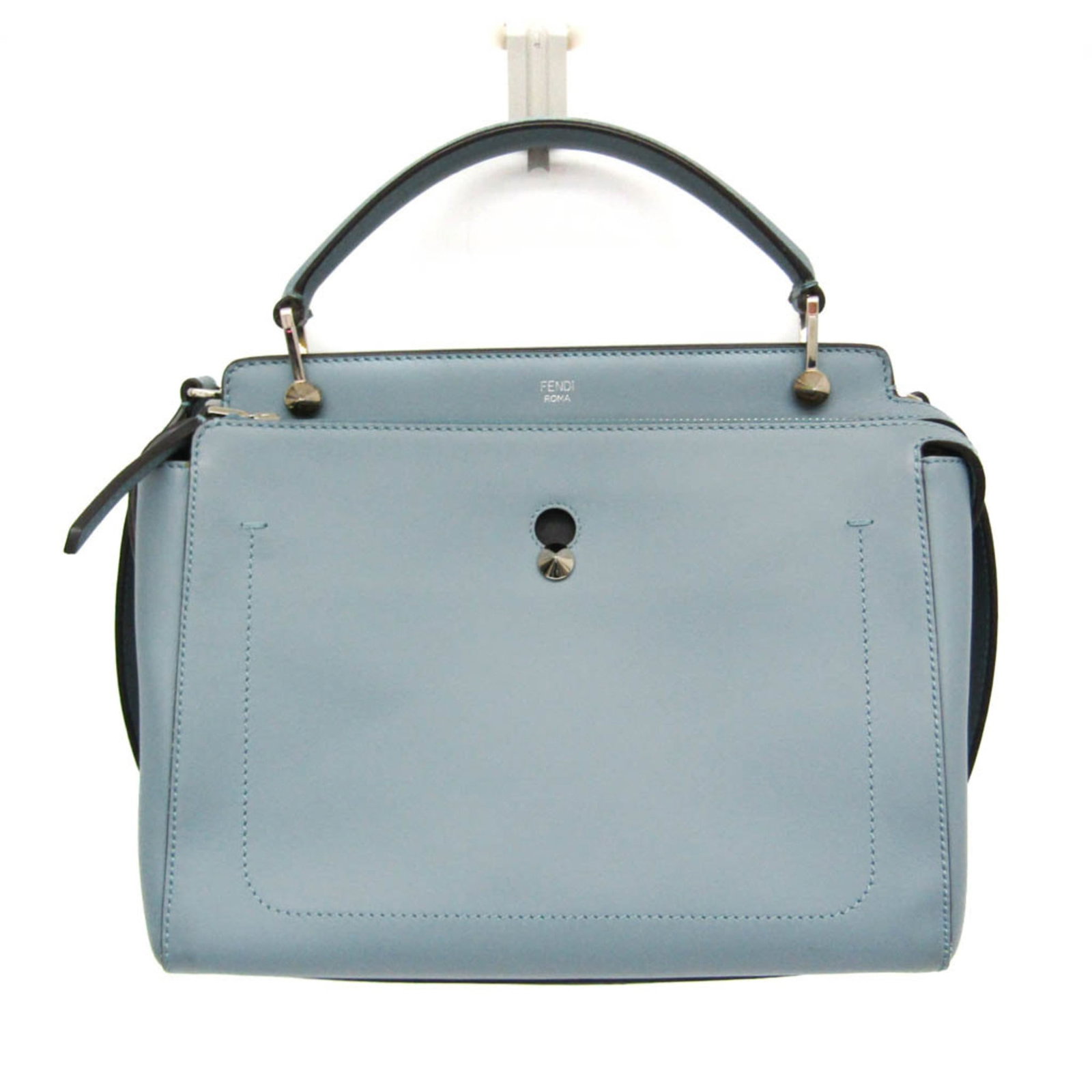 Fendi Handbag Leather: Fendi Handbag Leather Light blue Fendi handbag made from high-quality calfskin leather, featuring a zipper closure and open pocket for added convenience. The bag's classic design is complemented by