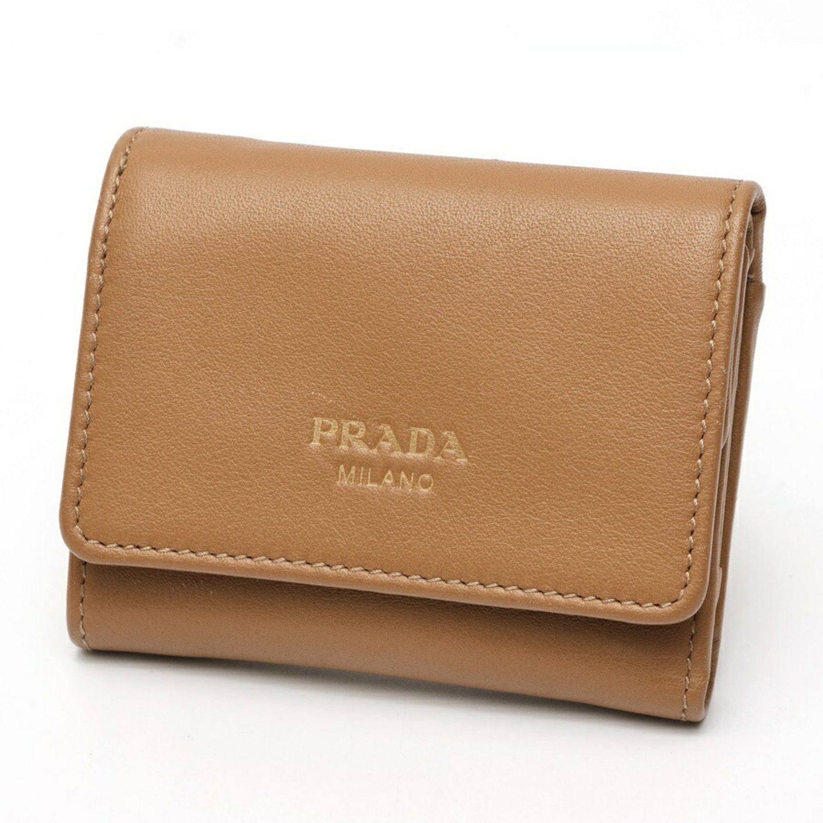 Prada Wallet (Tri-Fold) Leather: Prada Wallet (Tri-Fold) Leather Prada Tri-Fold Leather Wallet in Brown, A Few Traces of Usage. This used Prada wallet features a classic tri-fold design made from high-quality leather, with some