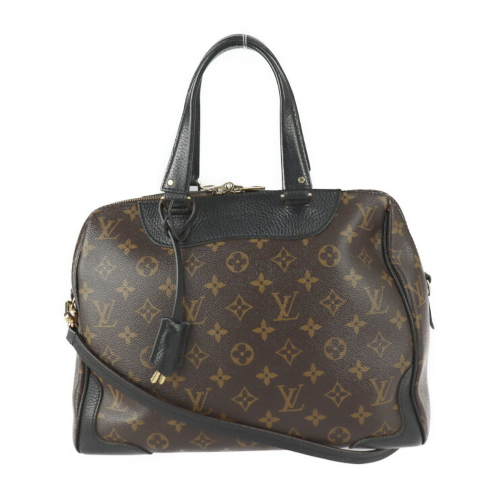 Louis Vuitton Boston Bag Handbag Shoulder Bag Tote Bag Monogram Leather: Louis Vuitton Boston Bag Handbag Shoulder Bag Tote Bag Monogram Leather Black, Brown, and Monogram leather Louis Vuitton Boston Bag features gold hardware and a zipper closure. The bag has an open poc
