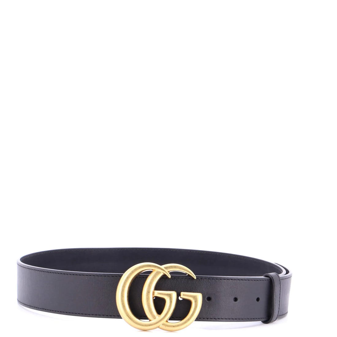 Gucci wide leather belt Marmont GG: Gucci wide leather belt Marmont GG 34" wide leather belt with an aged gold buckle, featuring the iconic GG Marmont logo. Made from high-quality black leather, this Gucci belt showcases a classic