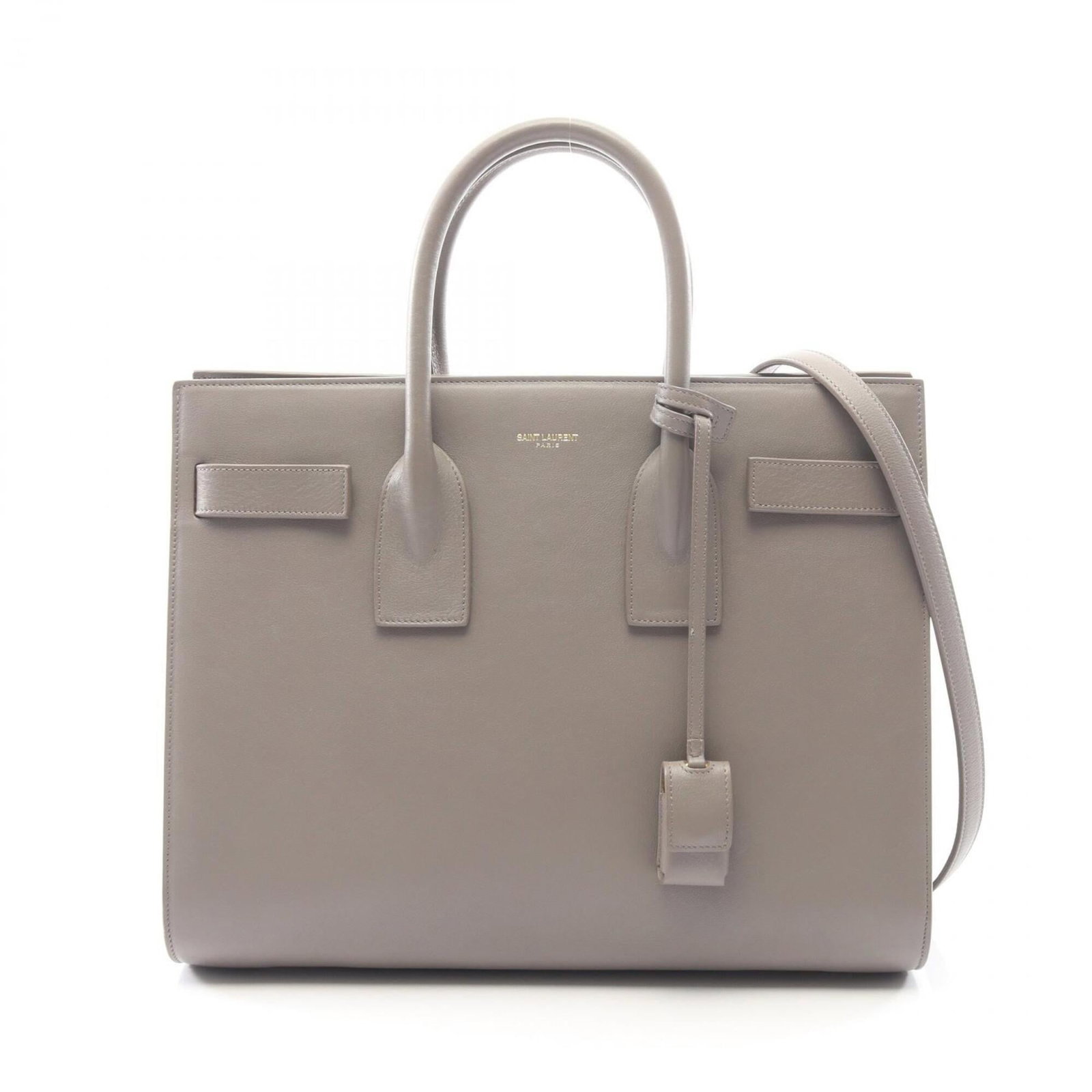 Saint Laurent Yves Handbag Leather: Saint Laurent Yves Handbag Leather Gray leather handbag from Yves Saint Laurent, measuring 26cm x 32cm x 15cm. This pre-owned bag features a few traces of usage and some scratches/dirt, but remains