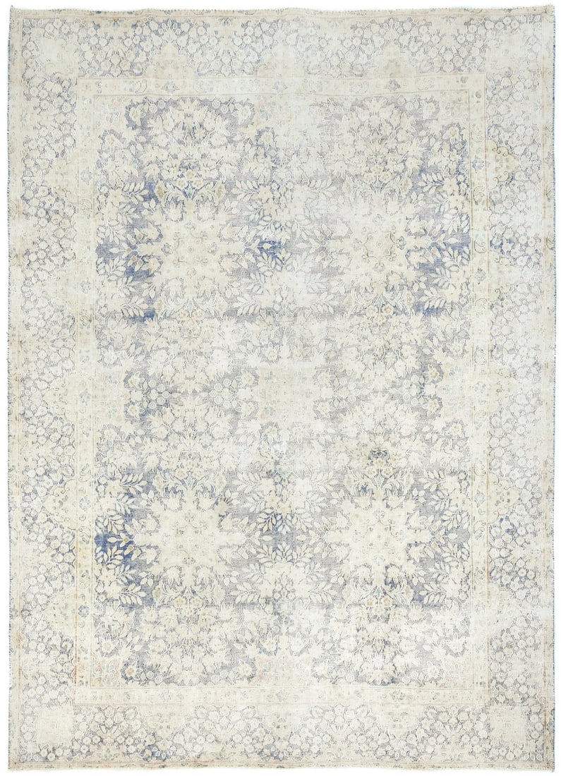 8x11 Antique Handmade Muted Floral Distressed Oriental Rug Vintage Carpet: 8x11 Antique Handmade Muted Floral Distressed Oriental Rug Vintage Carpet Handmade with love, this vintage Oriental rug boasts a muted floral design in soothing colors like navy blue and cream. Its di
