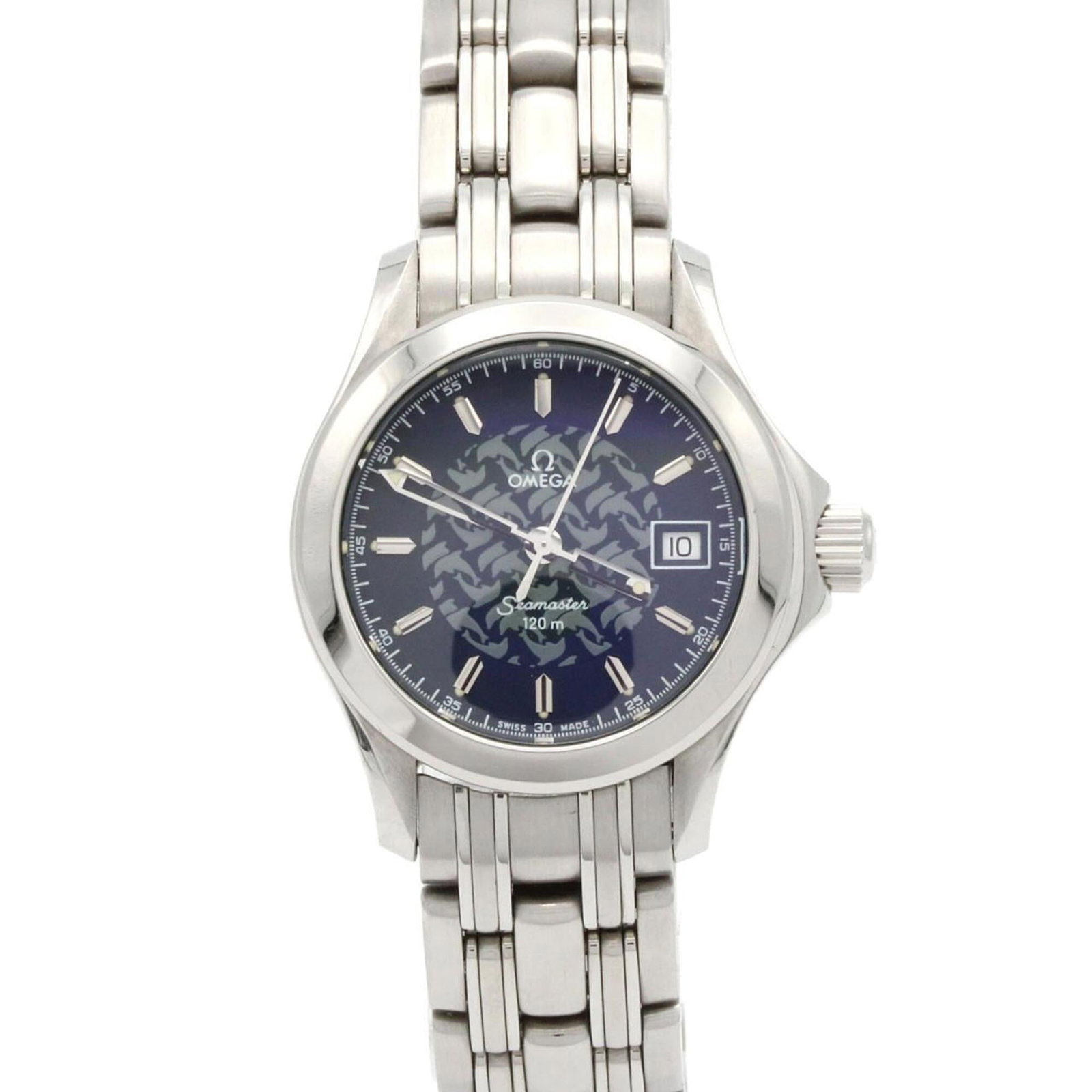 Omega Wristwatch: Omega Wristwatch Stainless steel case and band provide a durable foundation for this Omega wristwatch, featuring a blue dial. The watch measures 26.5mm in diameter and suits wrists up to 15.5cm in len