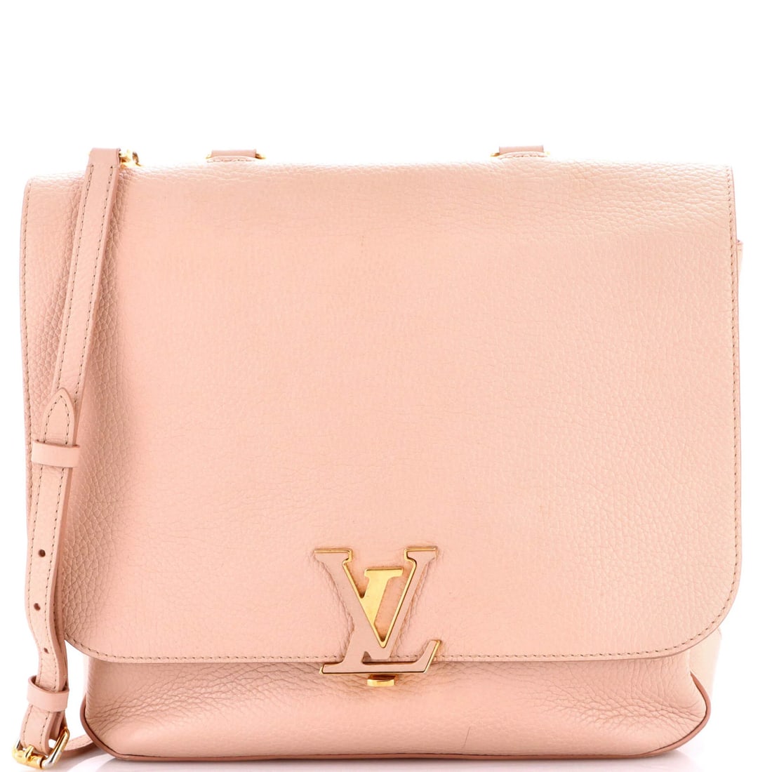 Louis Vuitton Leather NM Bag Volta: Louis Vuitton Leather NM Bag Volta The Louis Vuitton Leather NM Bag Volta boasts a striking pink exterior, adorned with a clochette and adjustable strap. Measuring 8.5" tall and 11" wide, this