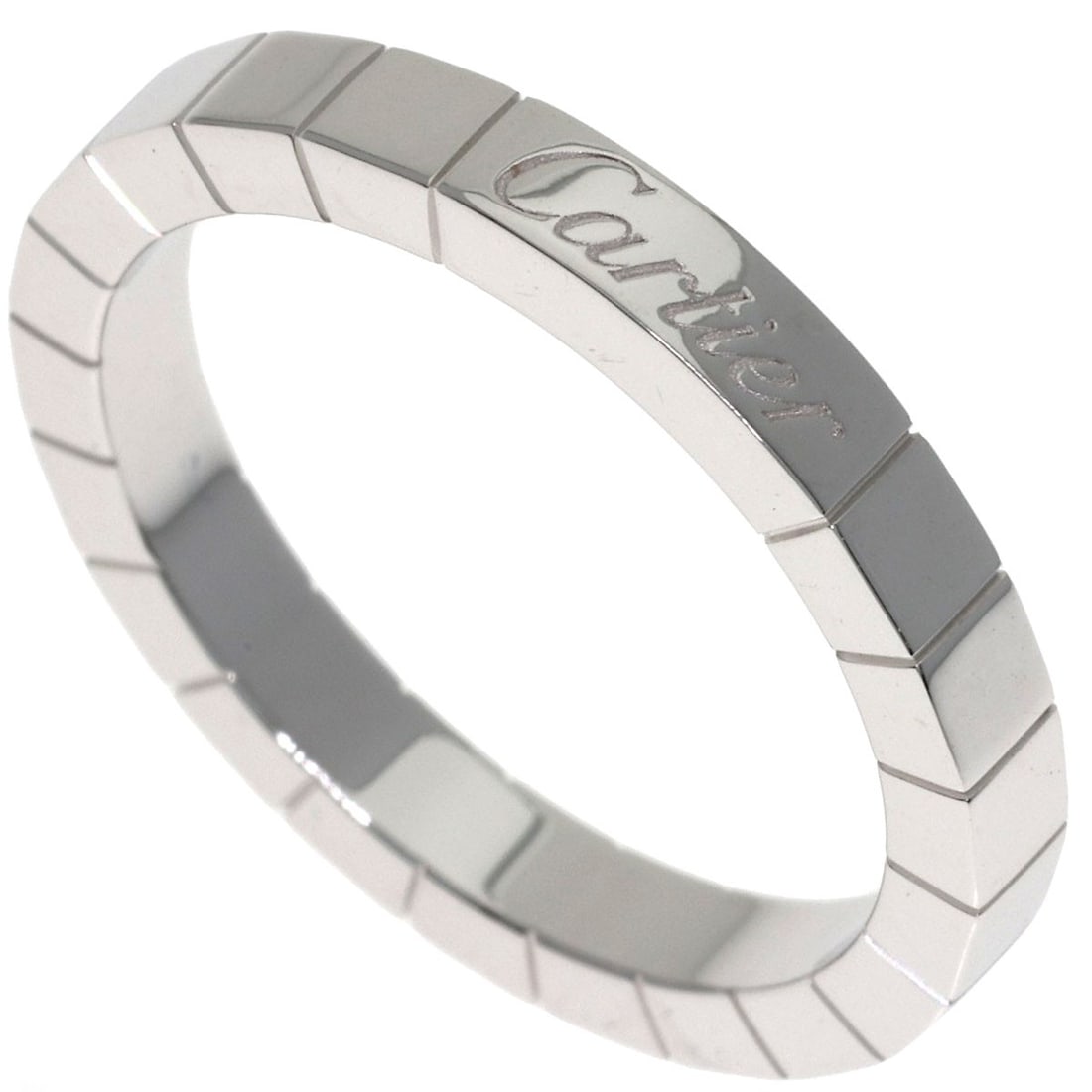 Cartier Lanier # 58 Ring K18 White Gold: Cartier Lanier # 58 Ring K18 White Gold Cartier Lanier #58 Ring in K18 White Gold, featuring a sleek silver metal design. This elegant ring boasts the signature of its creator, bearing a mark of disti