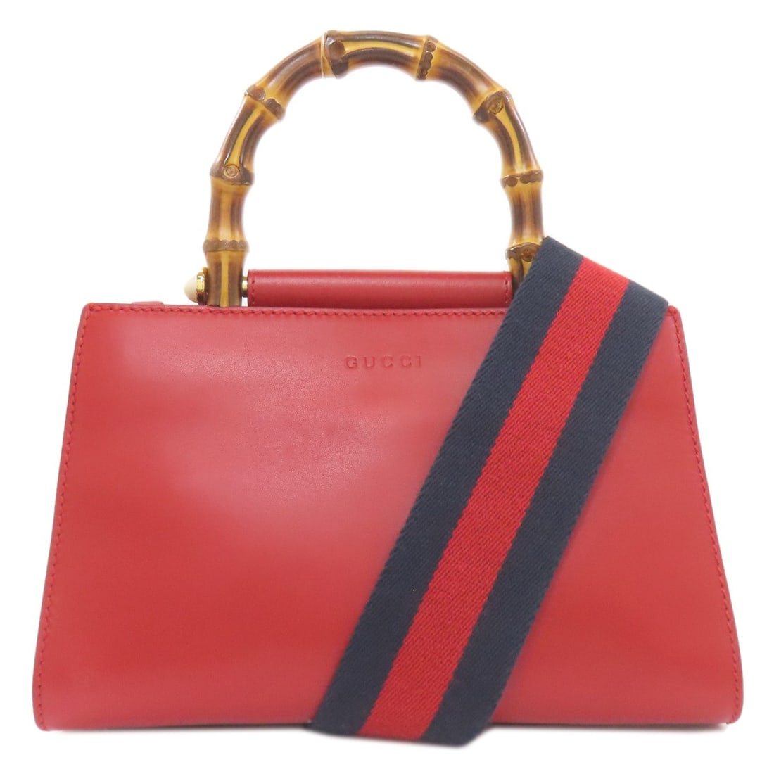 Bamboo Calf Handbag Gucci Fair Nim 2way 470271: Bamboo Calf Handbag Gucci Fair Nim 2way 470271 Red Calf Leather Gucci Handbag with 2-way closure, featuring the iconic Fair Nim style. This stylish bag boasts a bold exterior color and premium