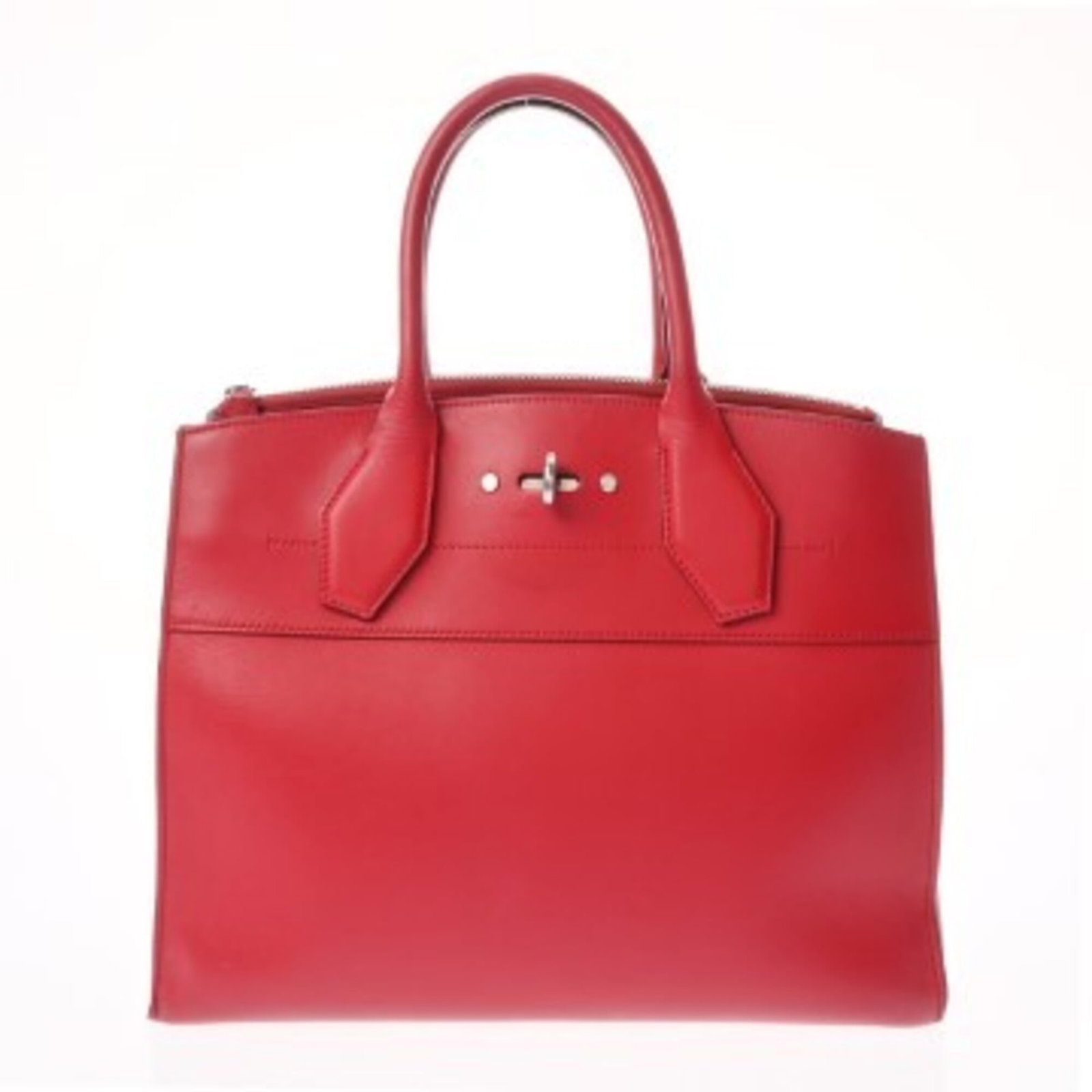 Handbag Leather Louis Vuitton: Handbag Leather Louis Vuitton Ruby Red Leather Louis Vuitton Handbag, 26cm x 31cm x 13.5cm, with traces of usage and minor scratches / dirt, offering a unique, pre-owned accessory for the discerning