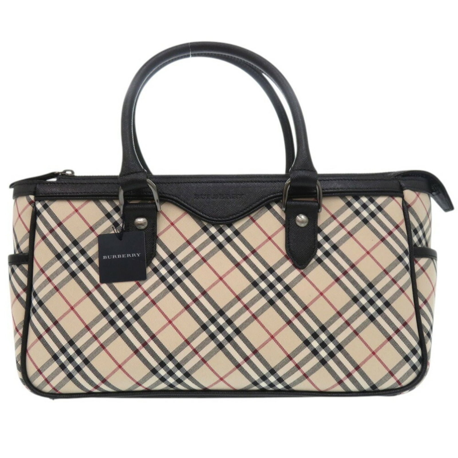 Leather handbag cotton Burberry: Leather handbag cotton Burberry This multi-colored leather and cotton Burberry handbag features a unique blend of materials, showcasing the brand's signature style. With its classic design and
