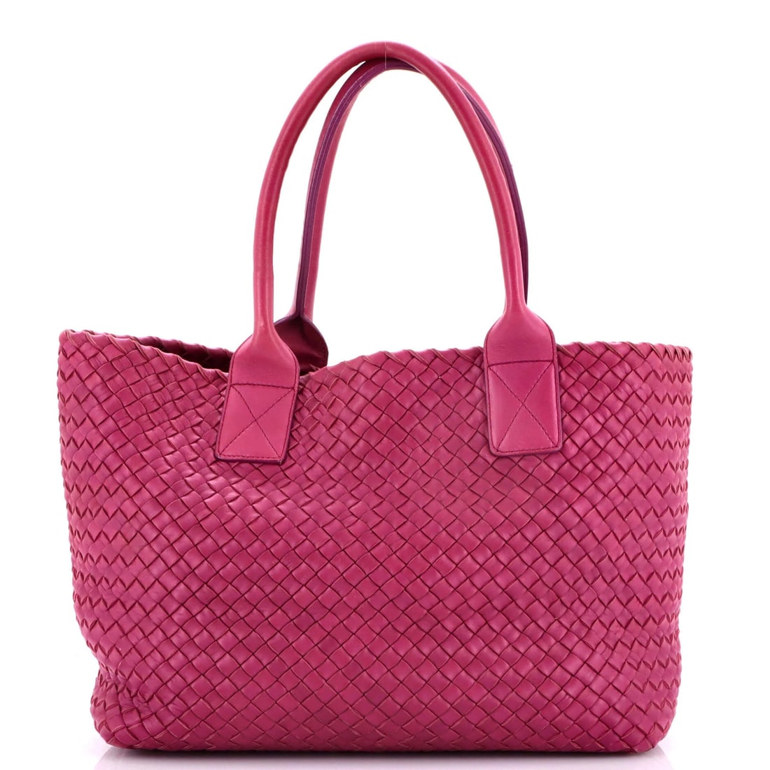 Veneta Bottega Nappa Intrecciato Small Cabat Tote: Veneta Bottega Nappa Intrecciato Small Cabat Tote Small Cabat Tote in rich purple leather with iconic Intrecciato woven design, crafted from high-quality Nappa leather. This Bottega Veneta tote featur