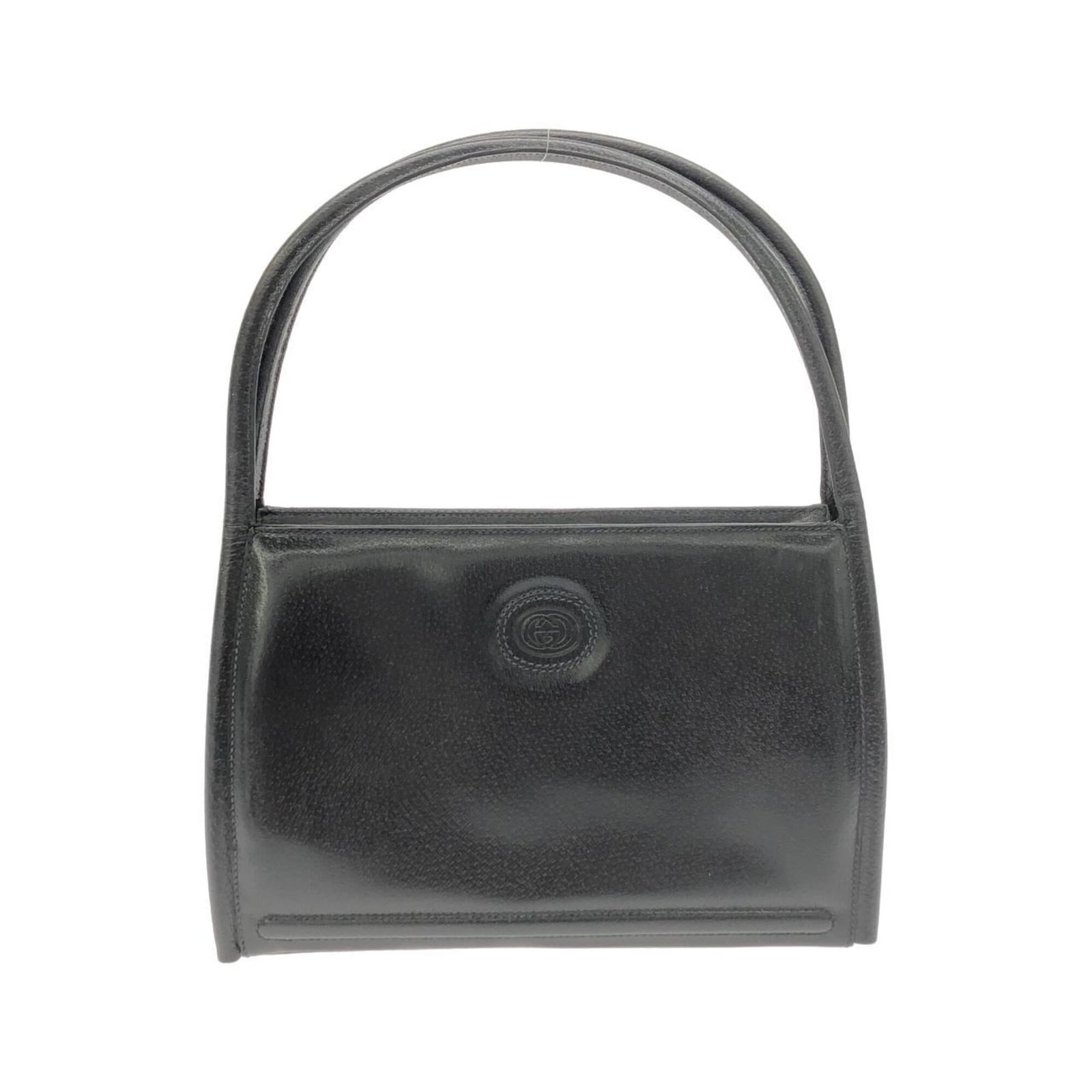 Shoulder Bag Leather Gucci: Shoulder Bag Leather Gucci Black leather shoulder bag from Gucci, featuring a classic design with clean lines and minimal detailing. The bag has some scratches and dirt, but remains in very good condi