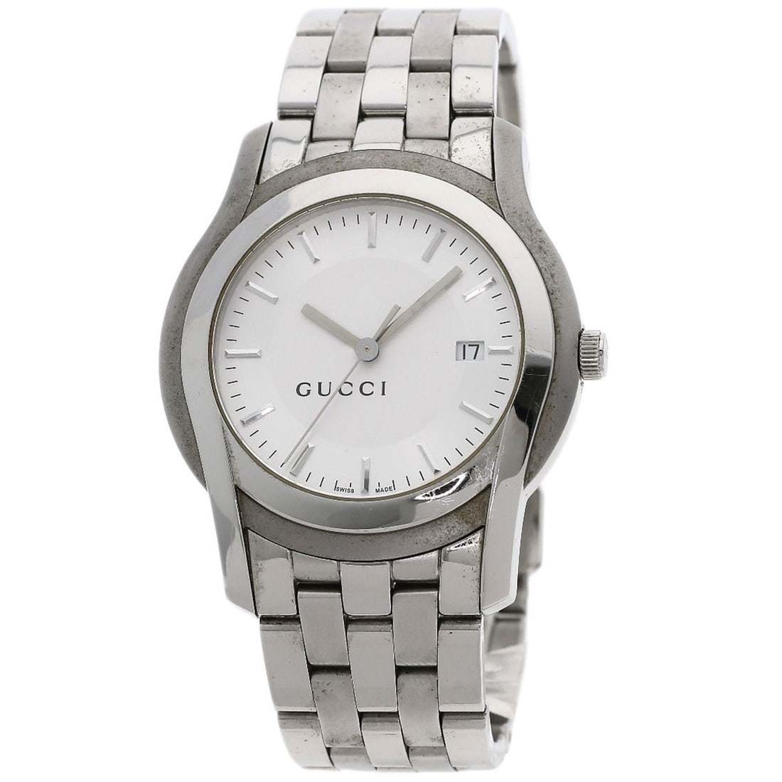 Gucci Round Face Watches 5500Xl Stainless Steel/ Stainless Steel: Gucci Round Face Watches 5500Xl Stainless Steel/ Stainless Steel Stainless steel case and silver bezel make for a sleek, modern look. The quartz movement ensures accurate timekeeping, while the