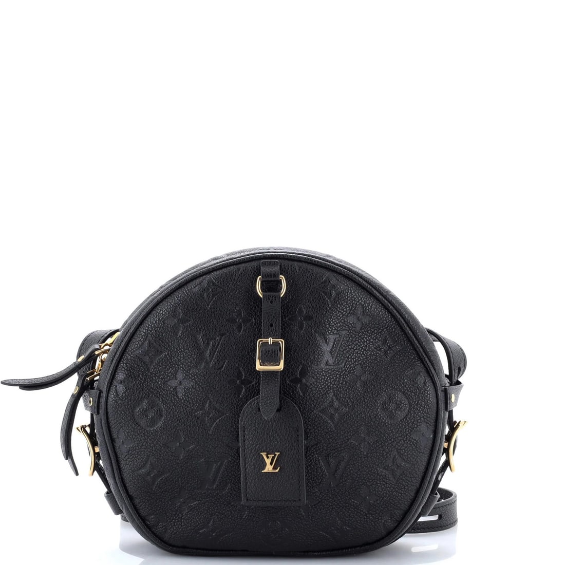 Boite Souple MM Monogram Empreinte Leather Louis Vuitton Chapeau: Boite Souple MM Monogram Empreinte Leather Louis Vuitton Chapeau Black Louis Vuitton Boite Souple MM Monogram Empreinte Leather Cross Body Bag with Gold Hardware, featuring a signature and exterior