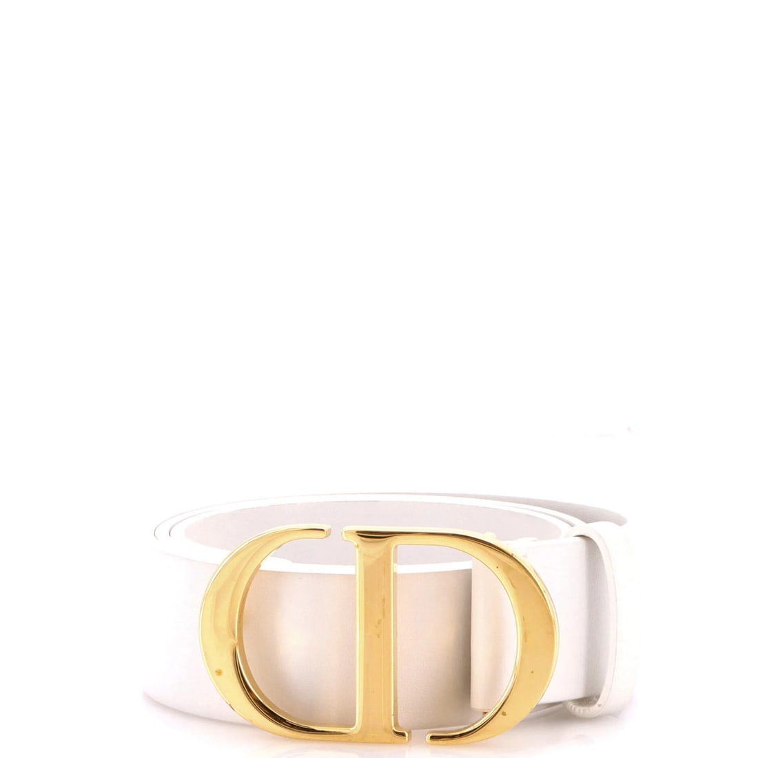 Christian Dior Wide Leather Belt Montaigne: Christian Dior Wide Leather Belt Montaigne White Montaigne leather belt from Christian Dior, featuring a wide design with gold hardware and minor scuffs and discoloration throughout. The belt