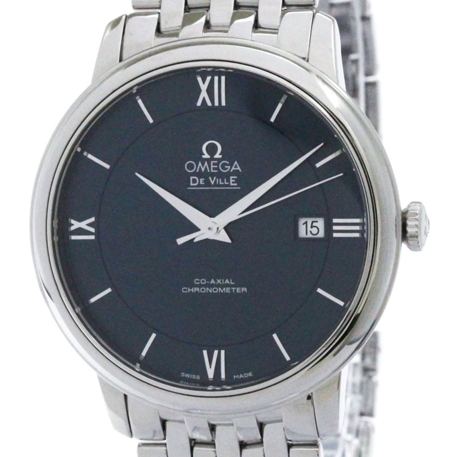 Wristwatch Omega: Wristwatch Omega Stainless steel case and band, the Omega wristwatch boasts a sleek design with a blue dial. With its 40mm diameter, this dress/formal watch is perfect for formal occasions. A few trac