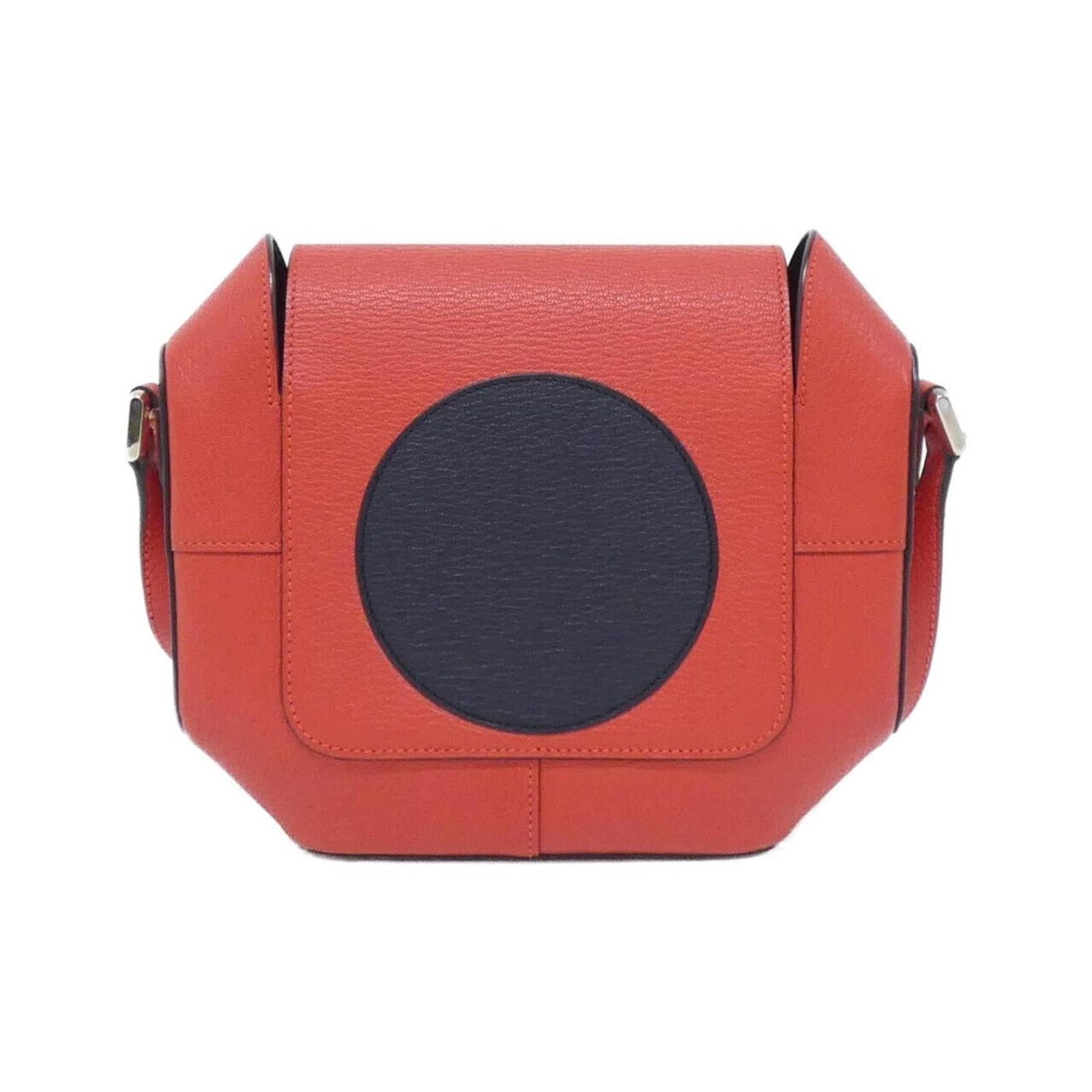 Chevre Leather Shoulder Bag Hermes: Chevre Leather Shoulder Bag Hermes Chevre Leather Shoulder Bag in Blue Indigo and Red, White. This used Hermes shoulder bag features chevre leather material in blue indigo and red color with white