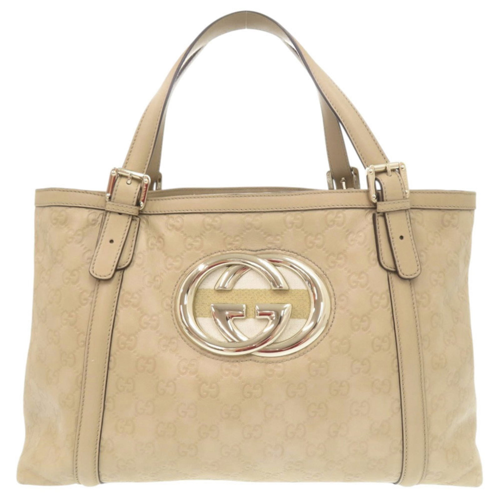 Handbag leather bag tote Gucci: Handbag leather bag tote Gucci This Gucci leather tote bag features a classic beige color and measures 25cm x 41cm x 12.5cm, making it a spacious and stylish accessory for everyday use. The bag's leat